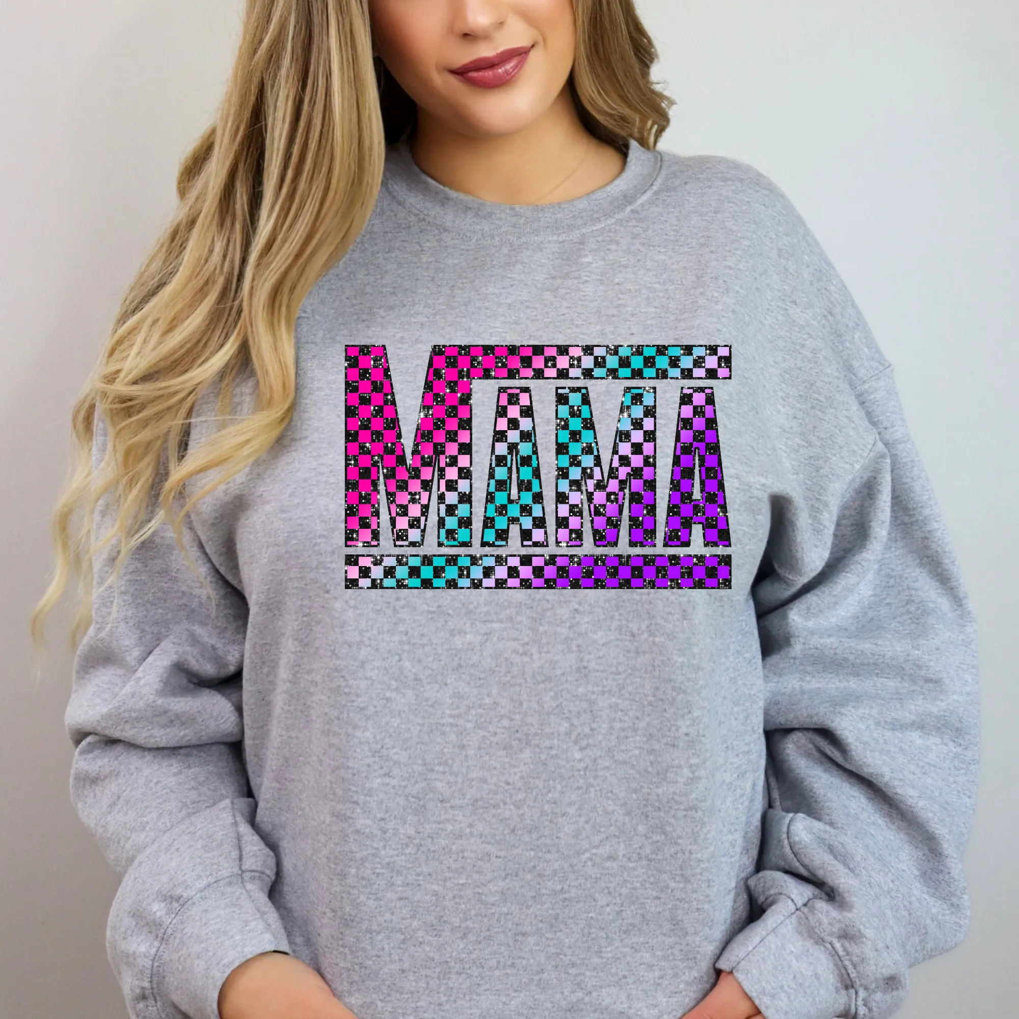 Color Retro Checkerboard Mama Crewneck