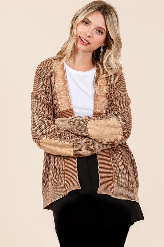 Contrast Mineral Wash Elbow Patch Cardigans - 2 Colors!