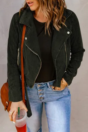 Corduroy Belted Zip Up Jacket