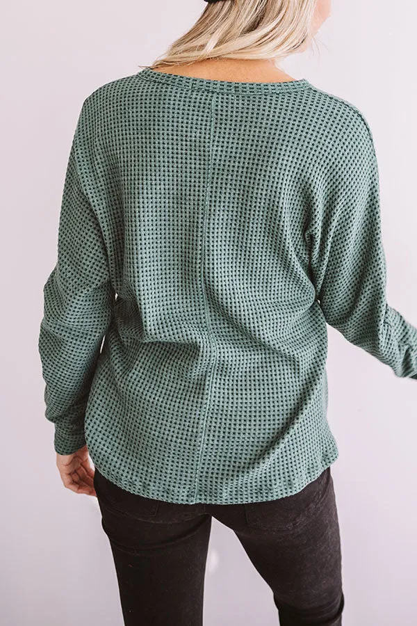 Cover Story Waffle Knit Top In Hunter Green