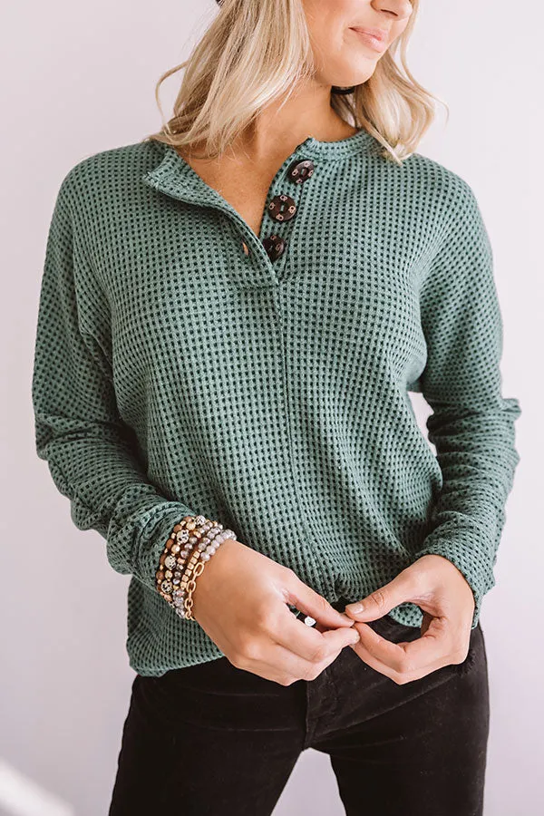 Cover Story Waffle Knit Top In Hunter Green