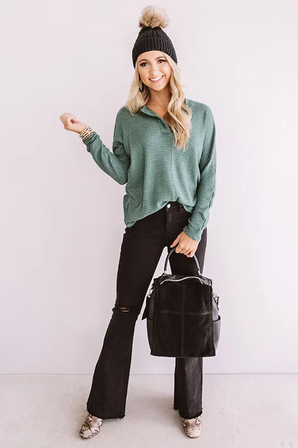 Cover Story Waffle Knit Top In Hunter Green