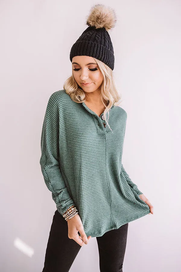 Cover Story Waffle Knit Top In Hunter Green