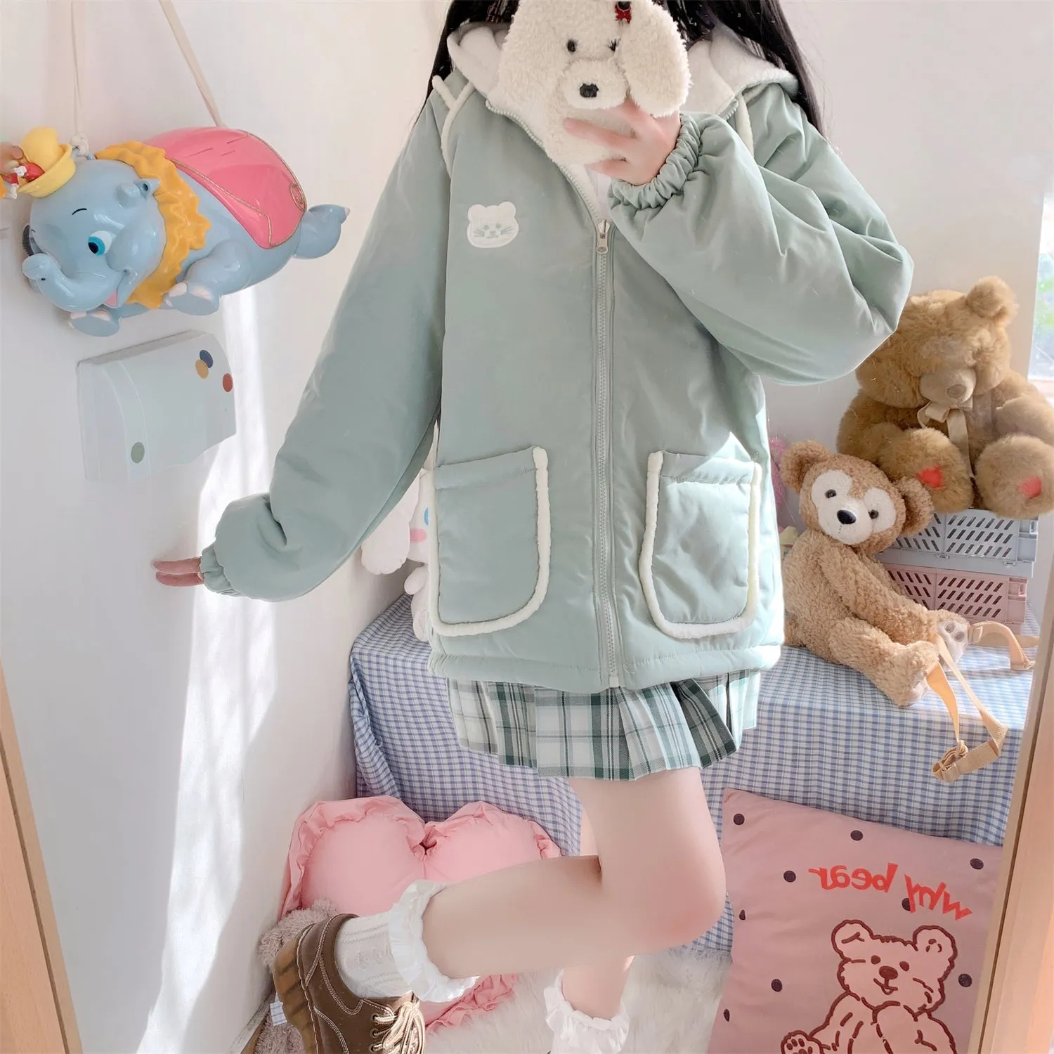 Cute Bear Kawaii Hoodie Zipper Coat