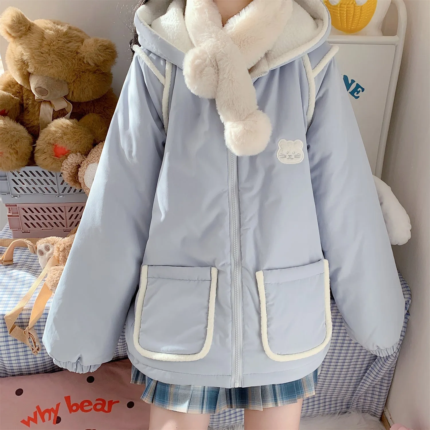 Cute Bear Kawaii Hoodie Zipper Coat