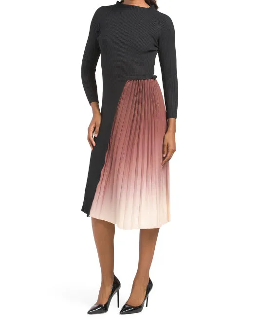 DALIA MACPHEE Belted Sweater Dress With Pleated Skirt