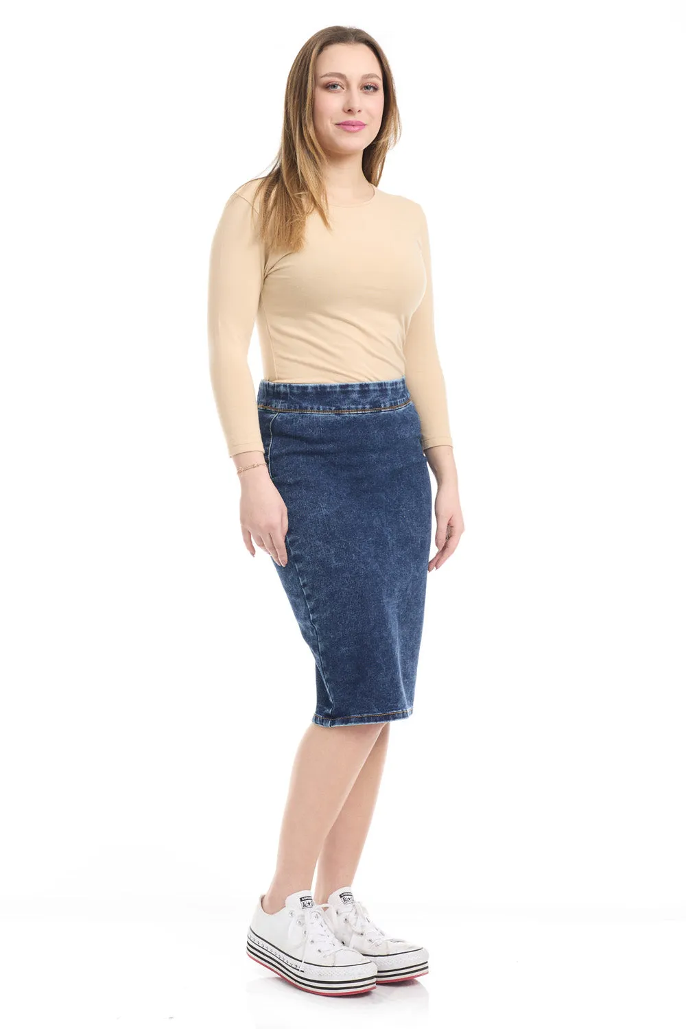 Denim Blue Modest Jean Pencil Skirt for Women 'Venice'