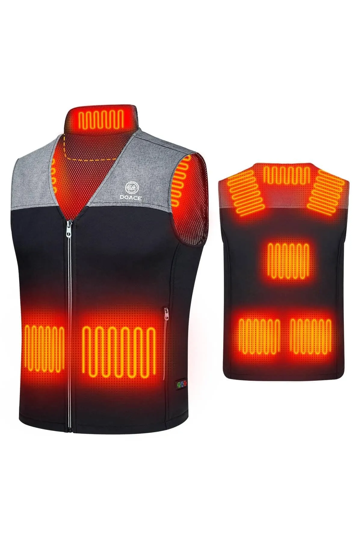 DOACE Wear V-neck heated electric vest-black&grey(Battery not included)