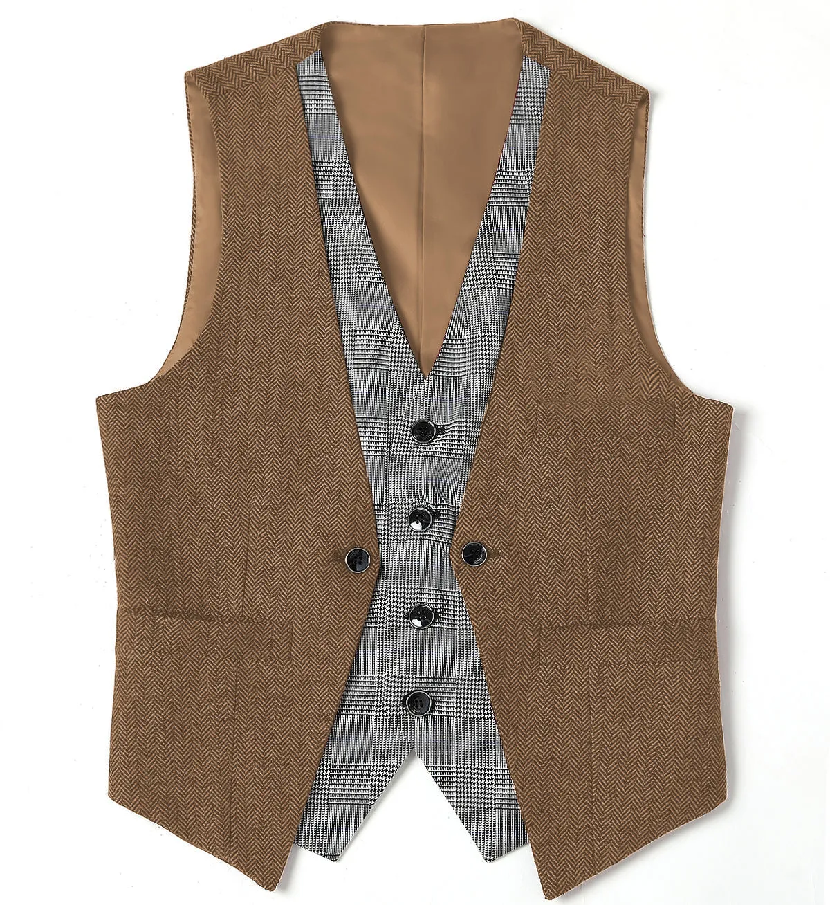 Double Collar Herringbone V Neck Waistcoat