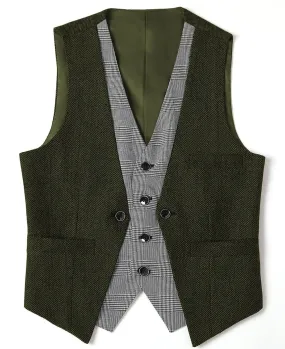 Double Collar Herringbone V Neck Waistcoat