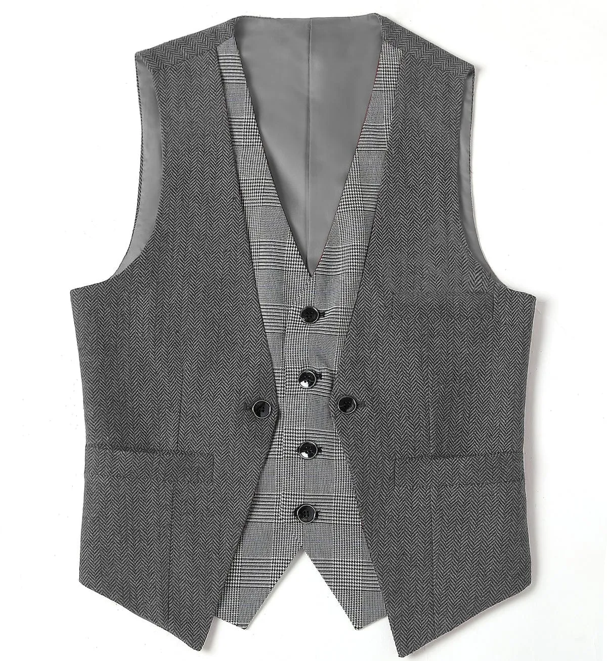 Double Collar Herringbone V Neck Waistcoat