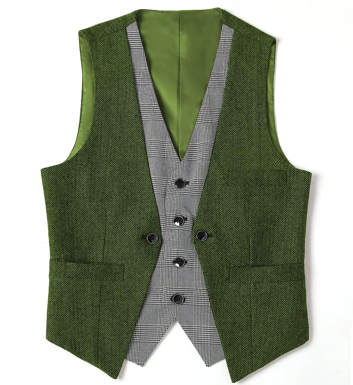 Double Collar Herringbone V Neck Waistcoat