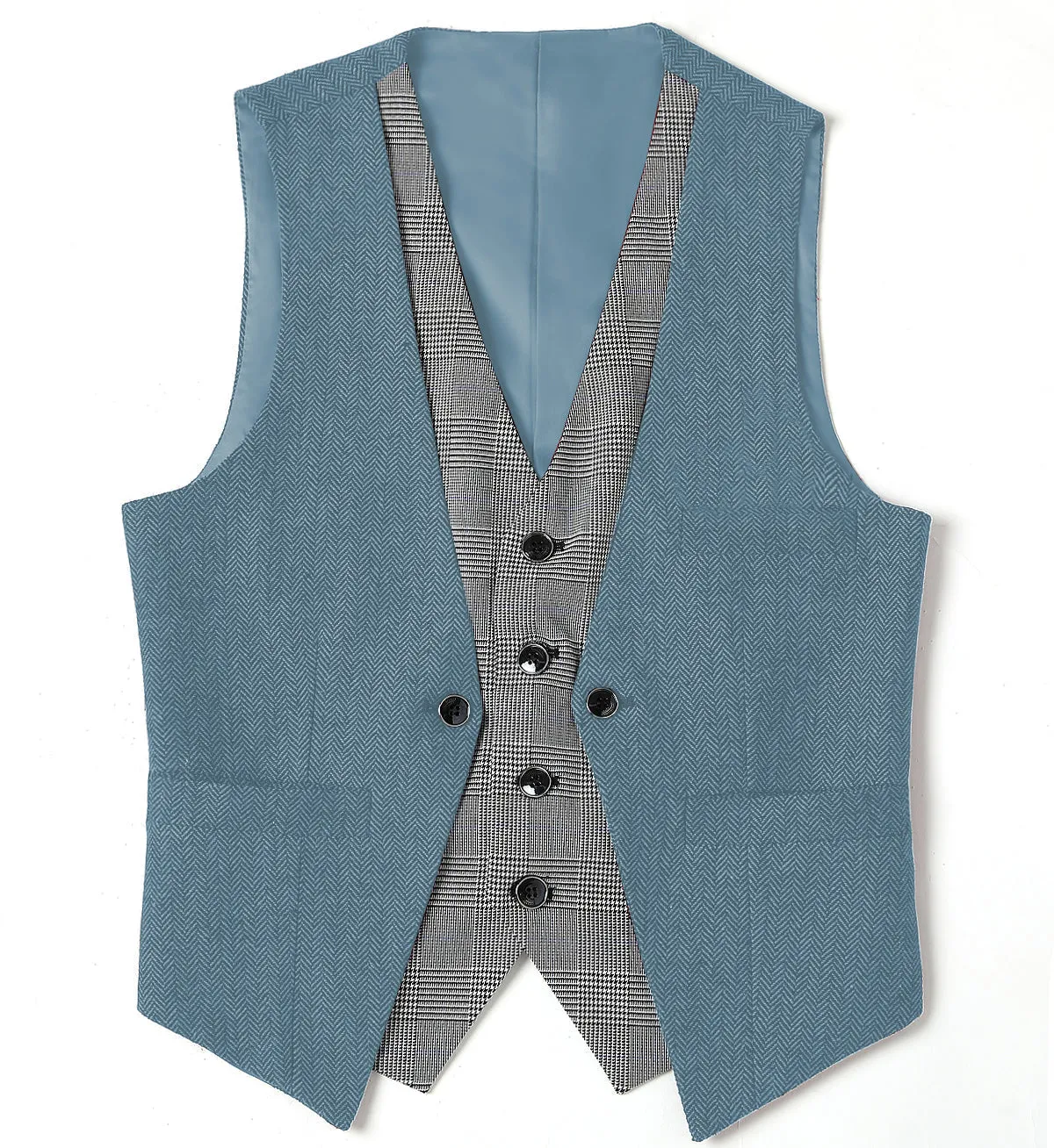 Double Collar Herringbone V Neck Waistcoat