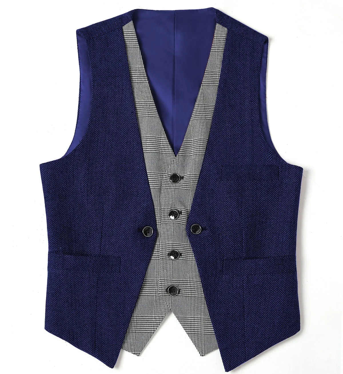 Double Collar Herringbone V Neck Waistcoat