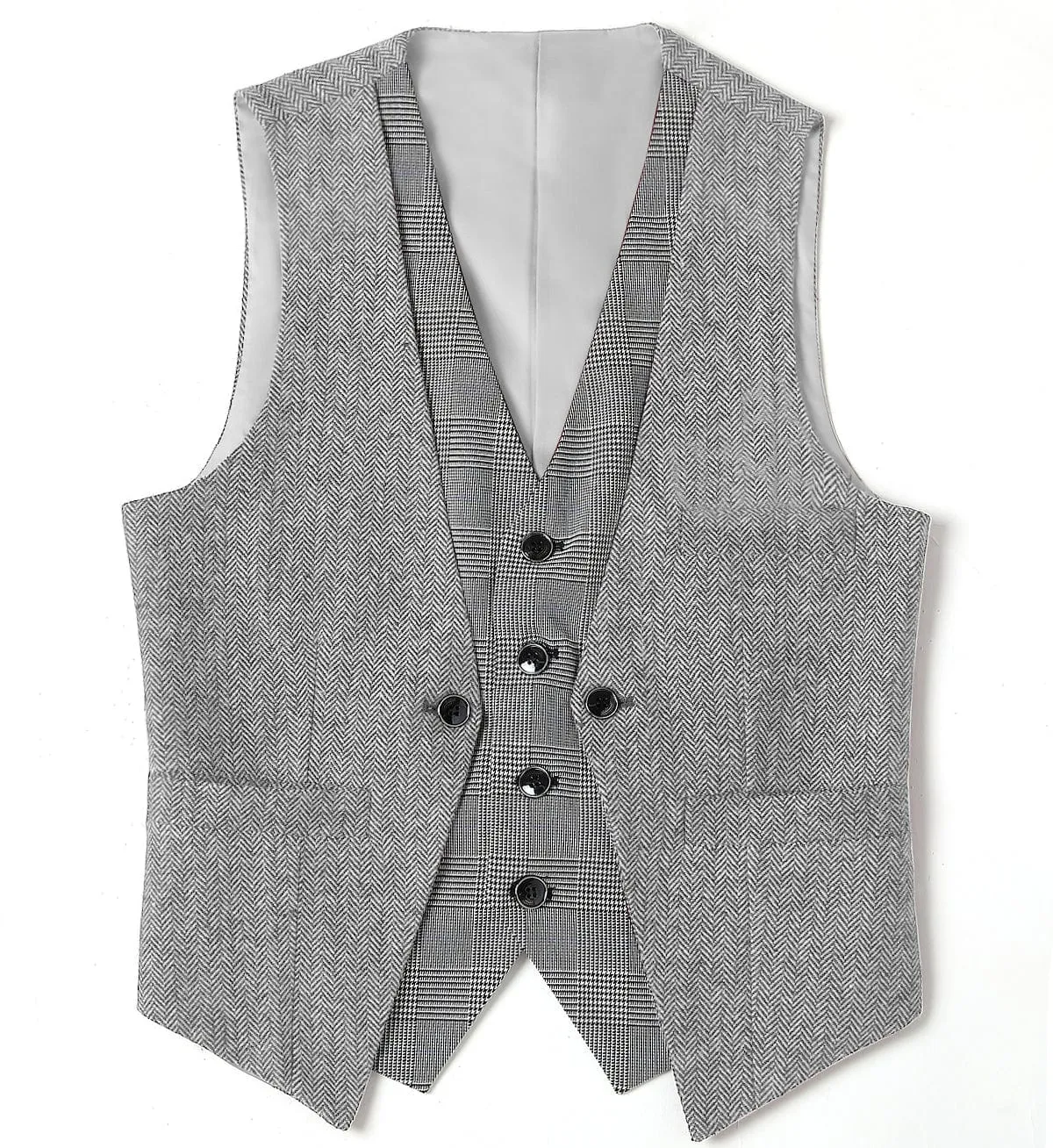 Double Collar Herringbone V Neck Waistcoat