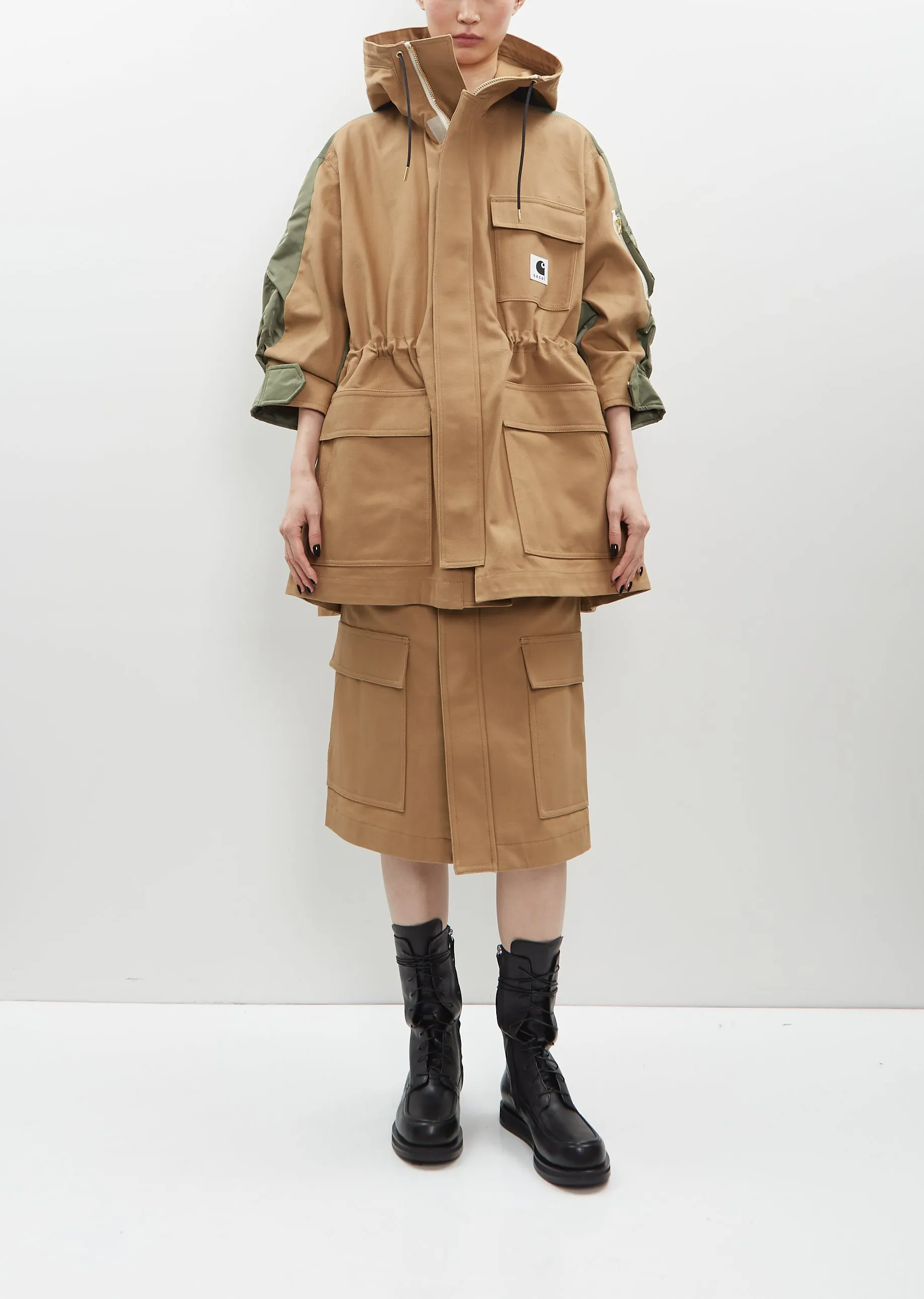 Duck x Nylon Twill Coat — Beige x Khaki