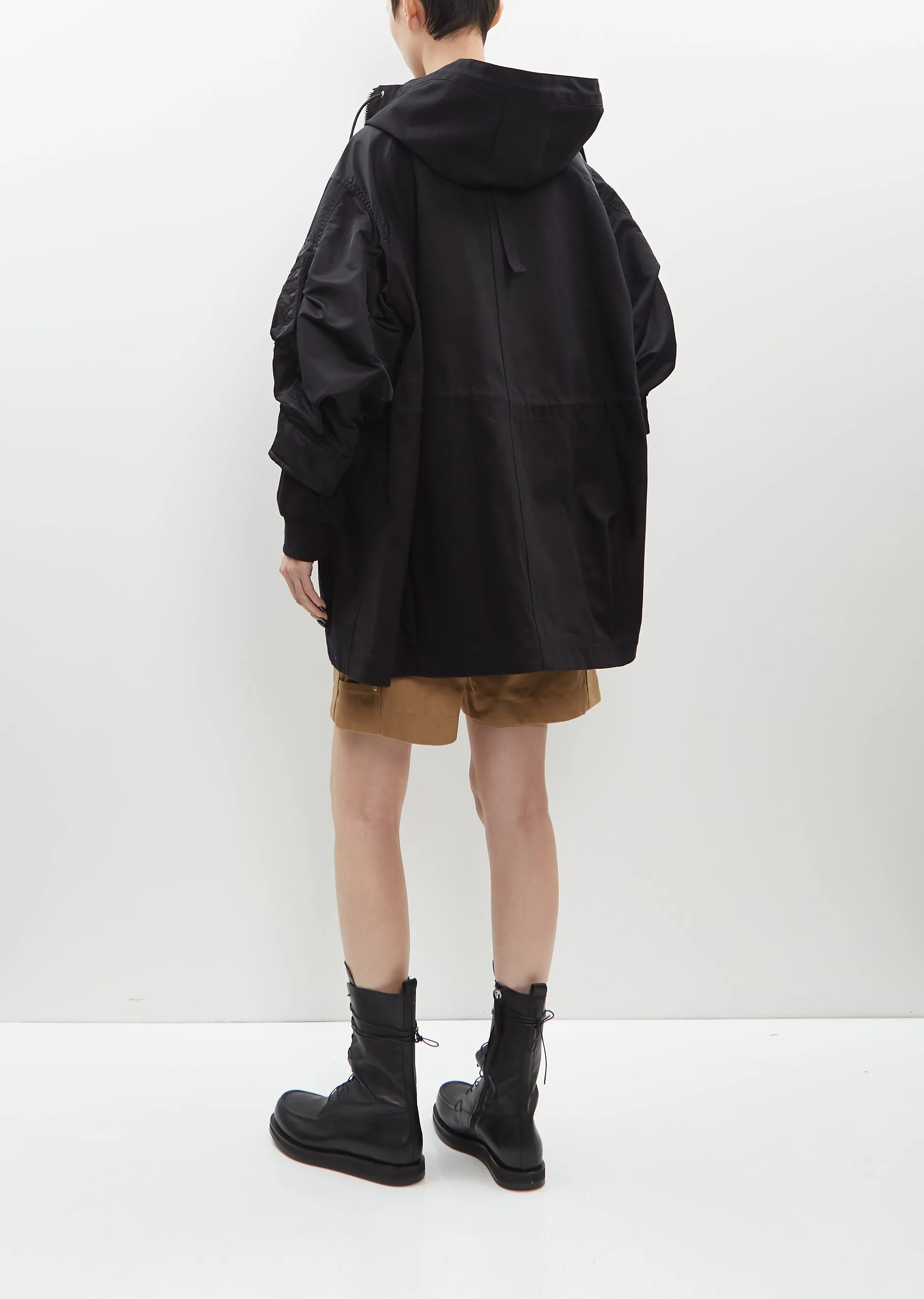 Duck x Nylon Twill Coat — Black