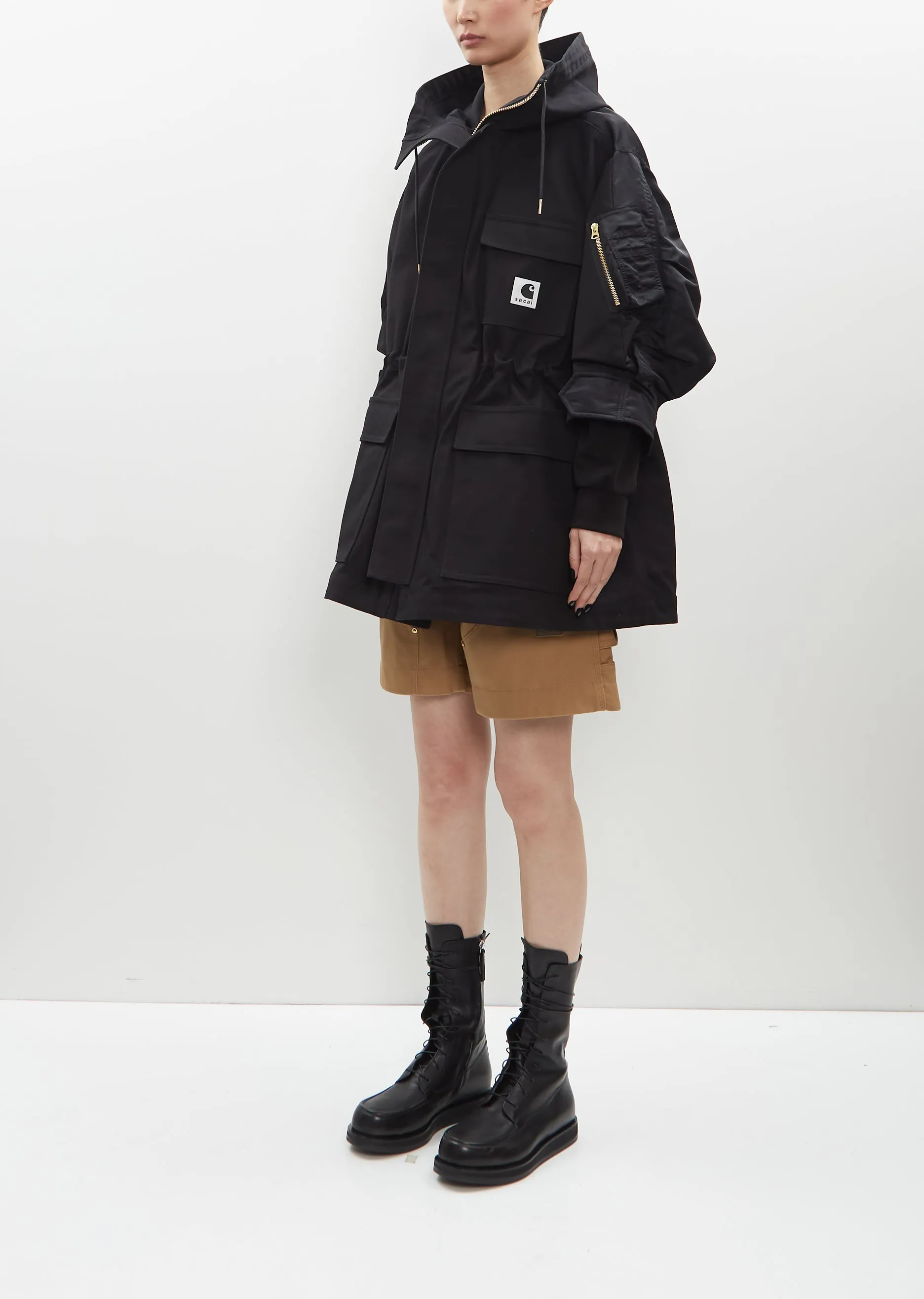 Duck x Nylon Twill Coat — Black