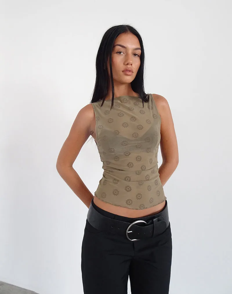 Dudley Vest Top in Daisy Flock Light Brown