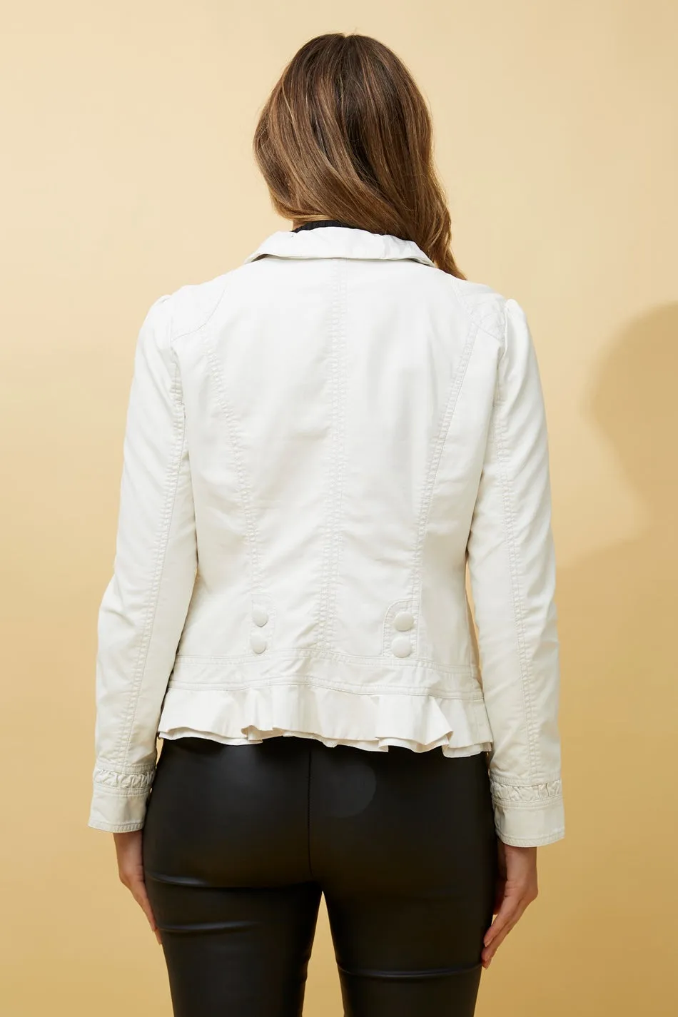 ELLEN FRILL VEGAN LEATHER JACKET