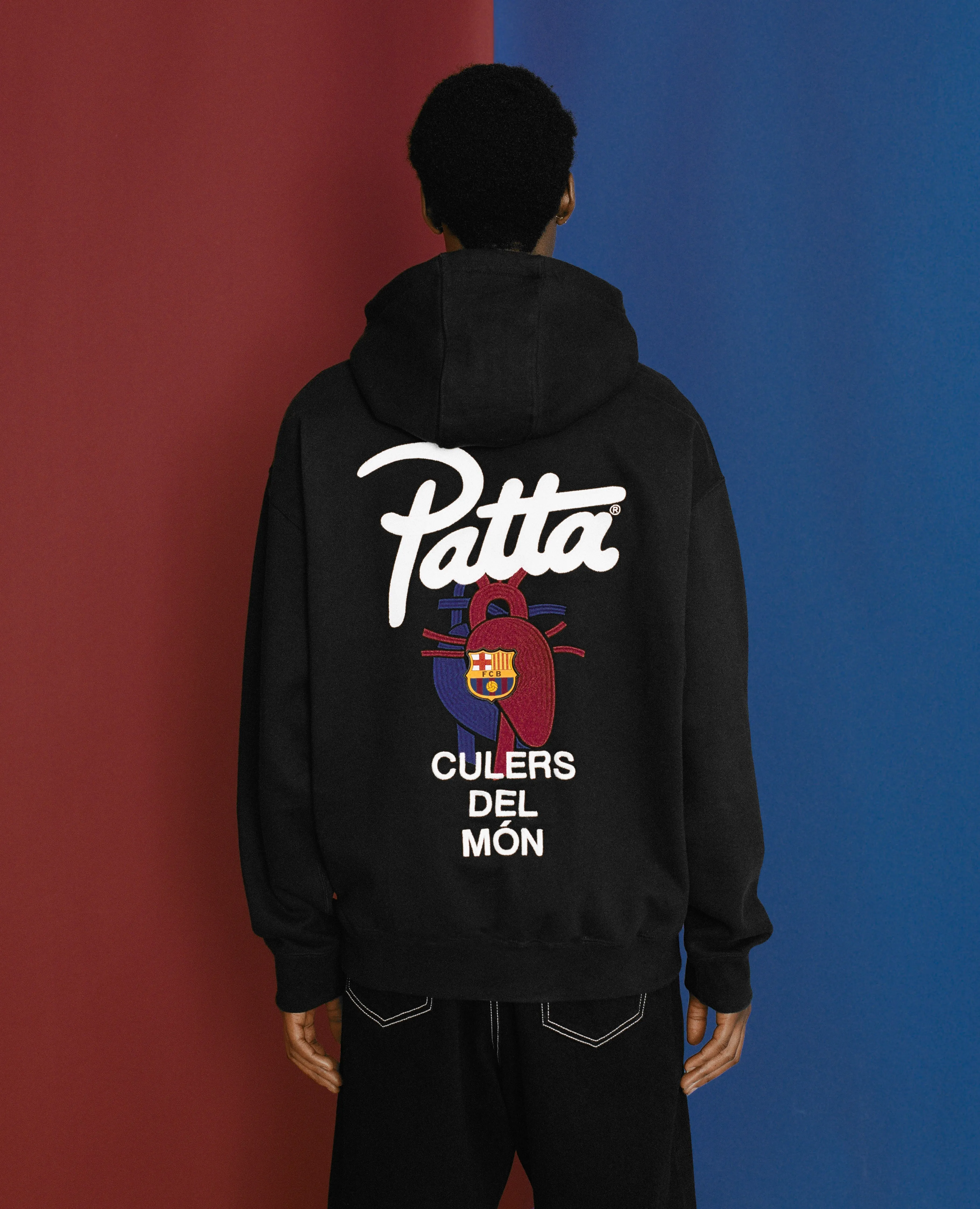 FCB x Patta Culers del Món Hooded Sweater (Black/Deep Royal Blue)