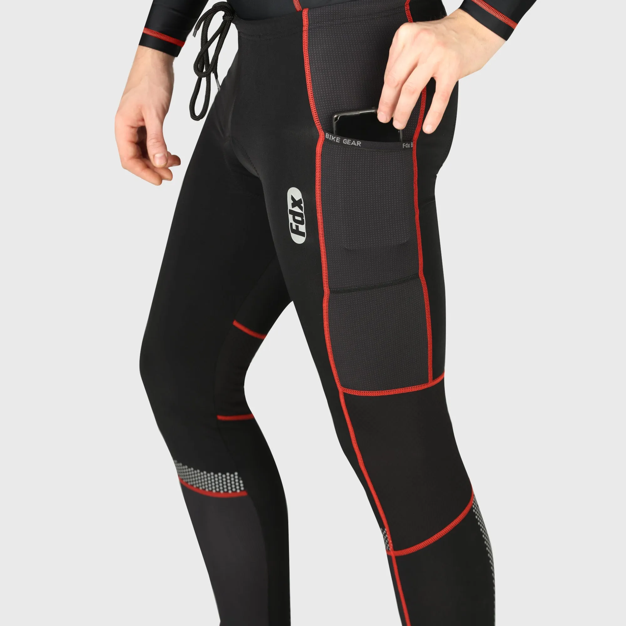 Fdx All Day Men's & Boy's Red Thermal Padded Cycling Tights