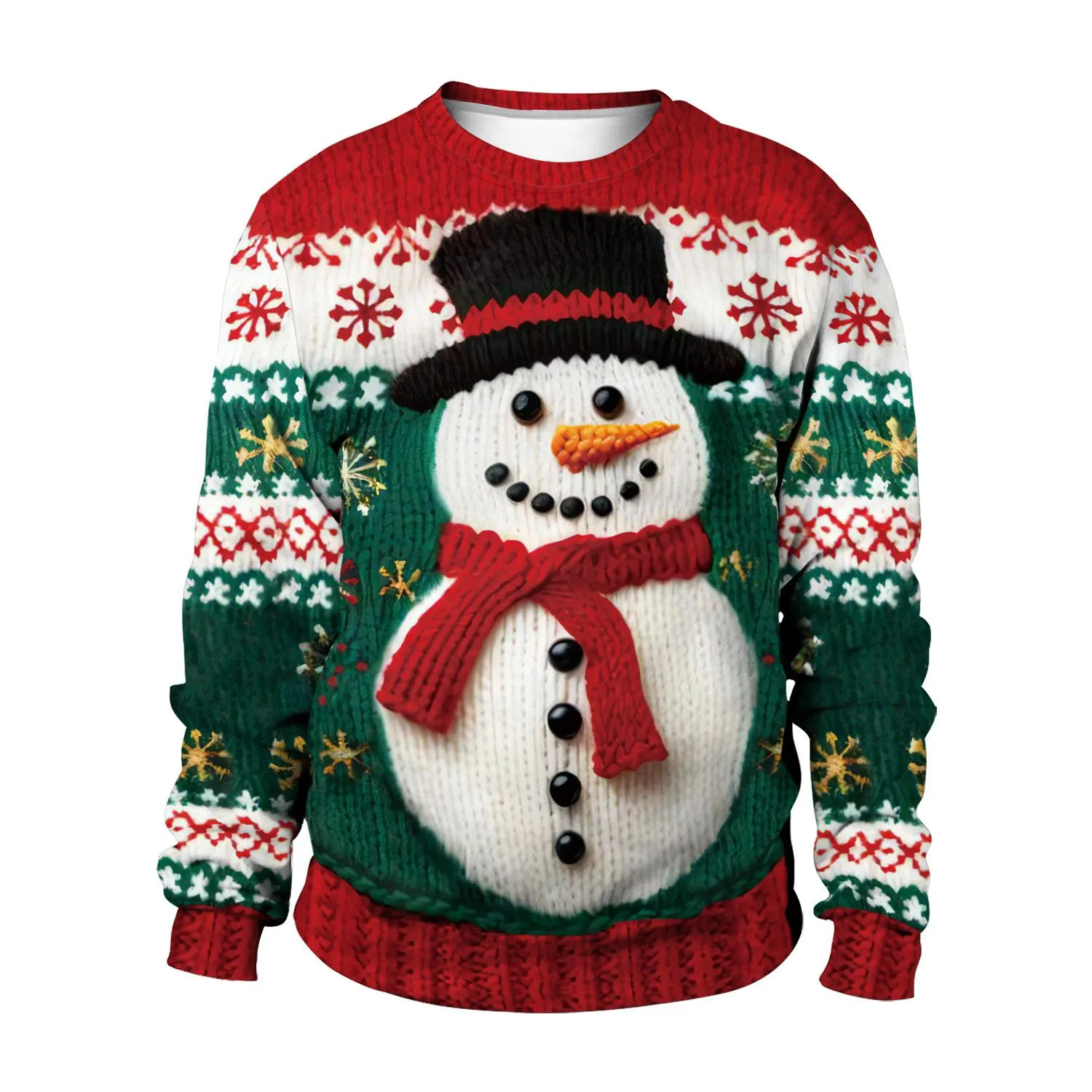 FFOrder Men'S New Snowman Christmas Tree Imitation Sweater Pattern 3D Digital Printed Crewneck Hoodie Christmas Couple Clothing