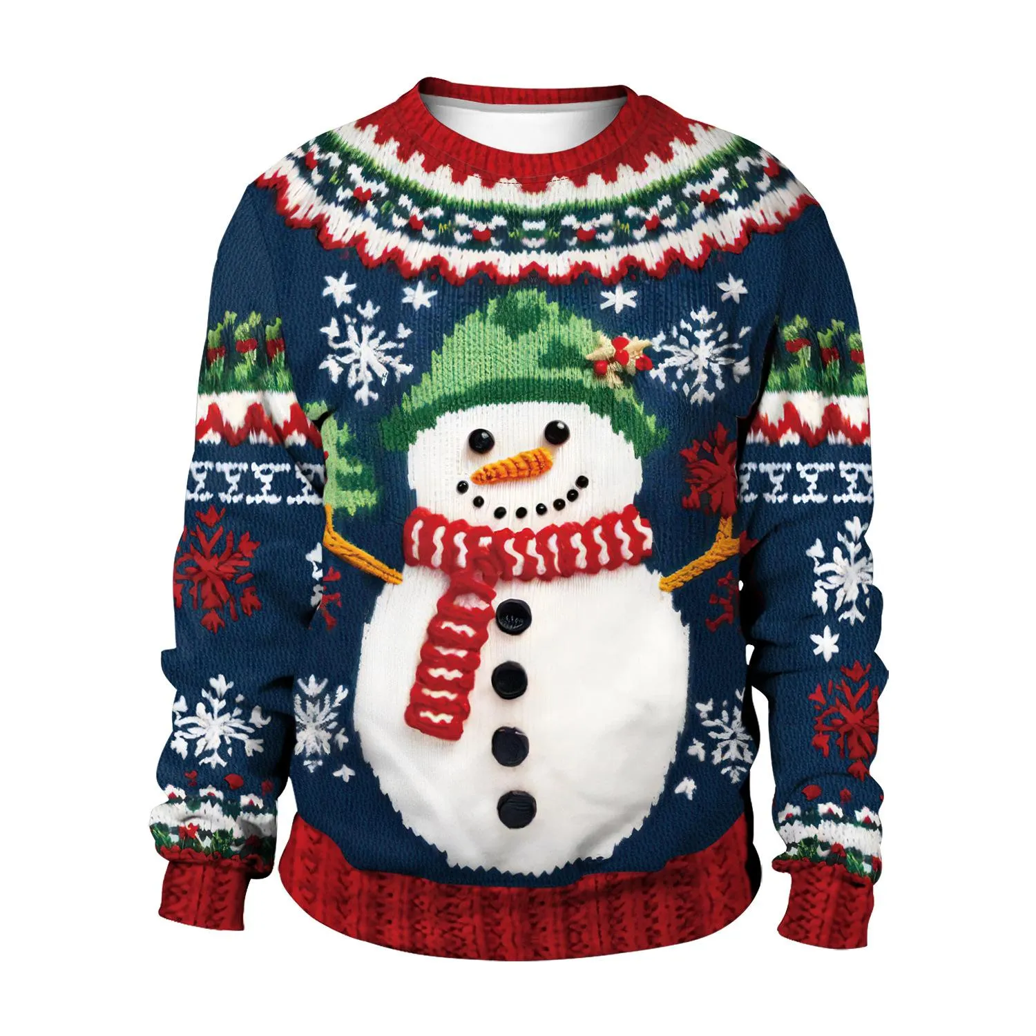 FFOrder Men'S New Snowman Christmas Tree Imitation Sweater Pattern 3D Digital Printed Crewneck Hoodie Christmas Couple Clothing