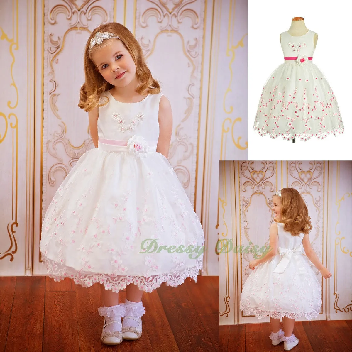 FG330 Girls' Scalloped Hem Flower Girl Dresses Pageant Occasion Dress Size 3-8