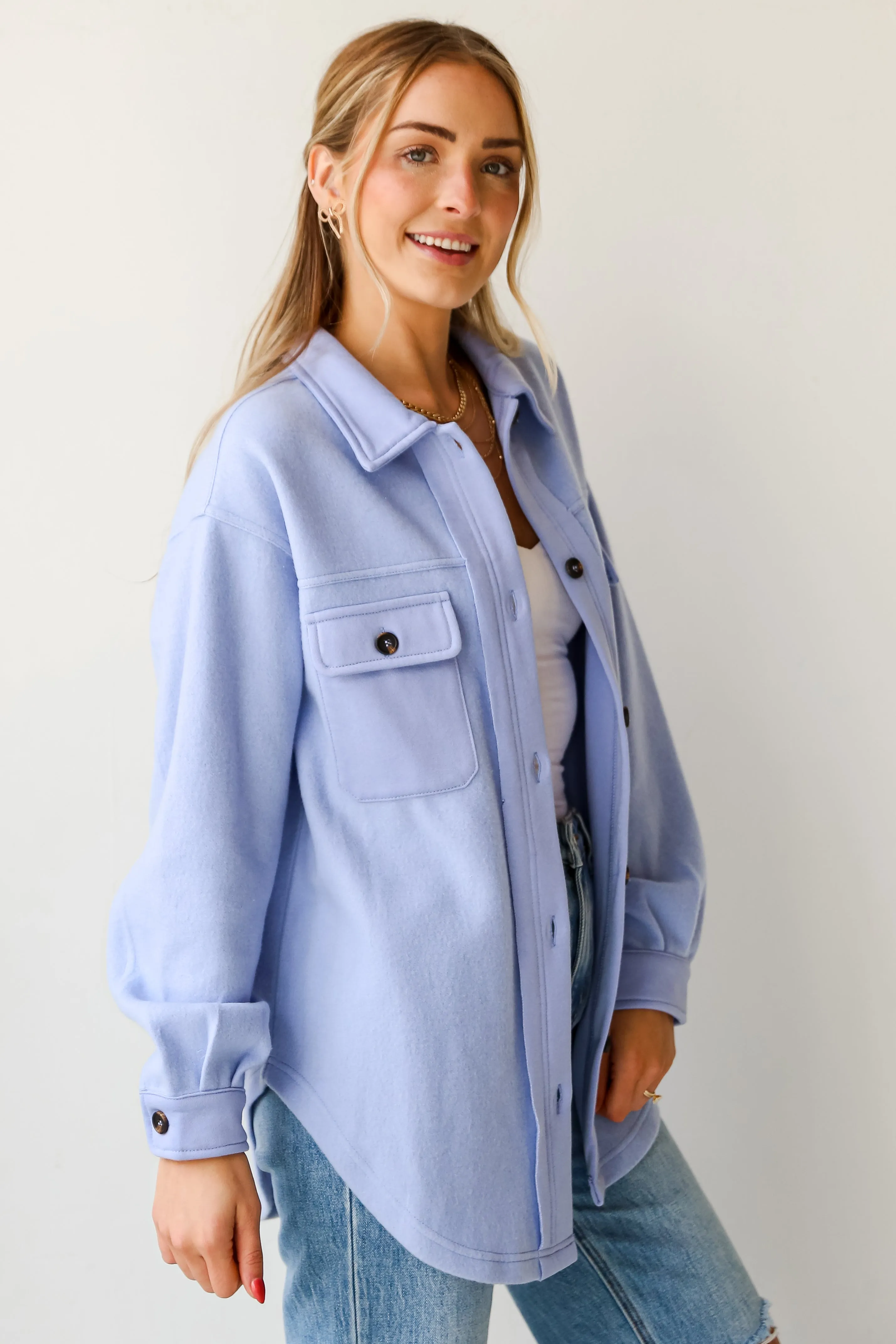 FINAL SALE - Irresistible Comfort Blue Brushed Knit Shacket - DU DEAL