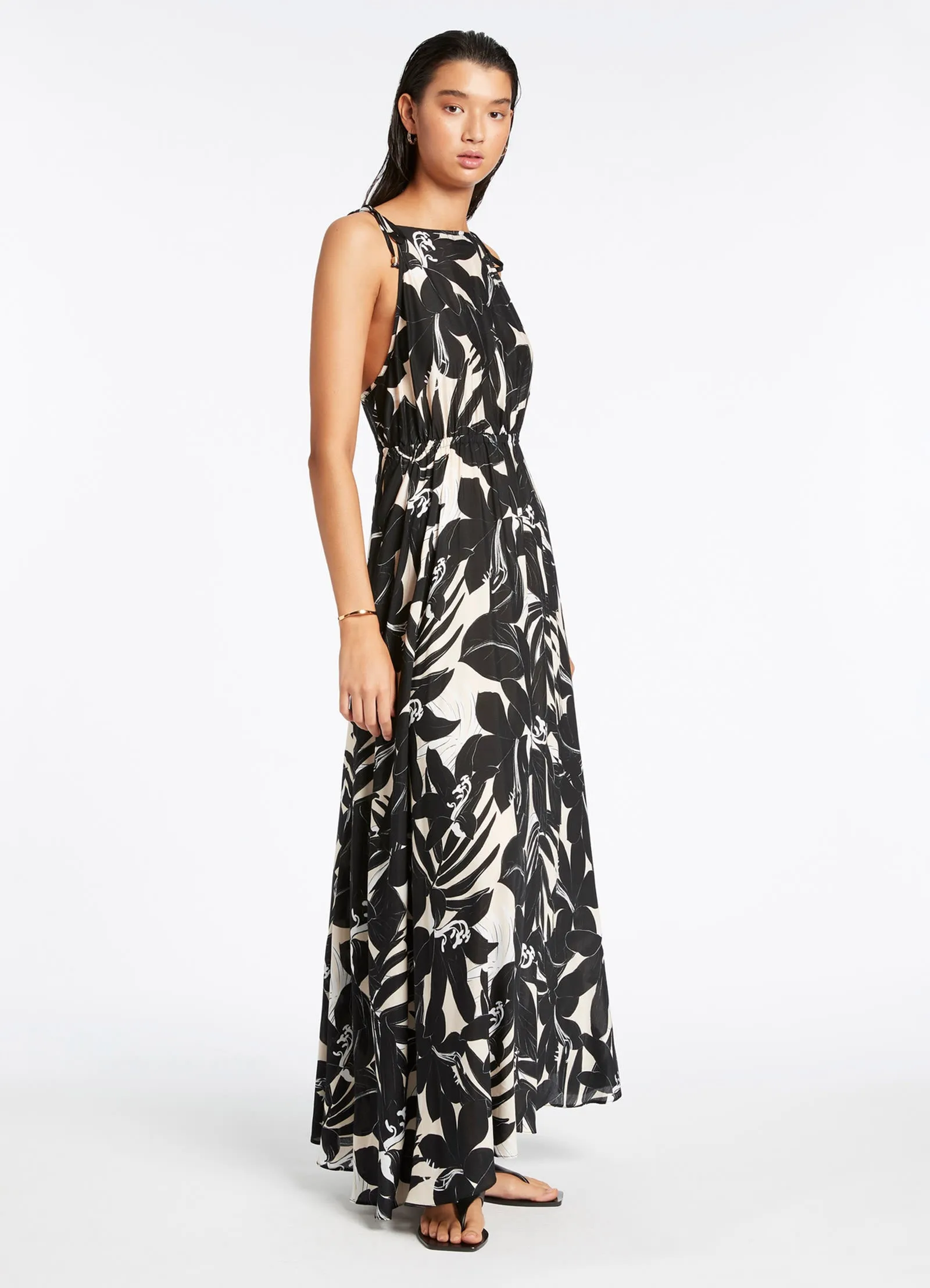 Floreale Backless Maxi Dress - Black