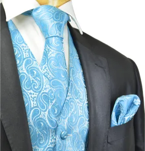 Formal Sky Blue Paisley Tuxedo Vest Set