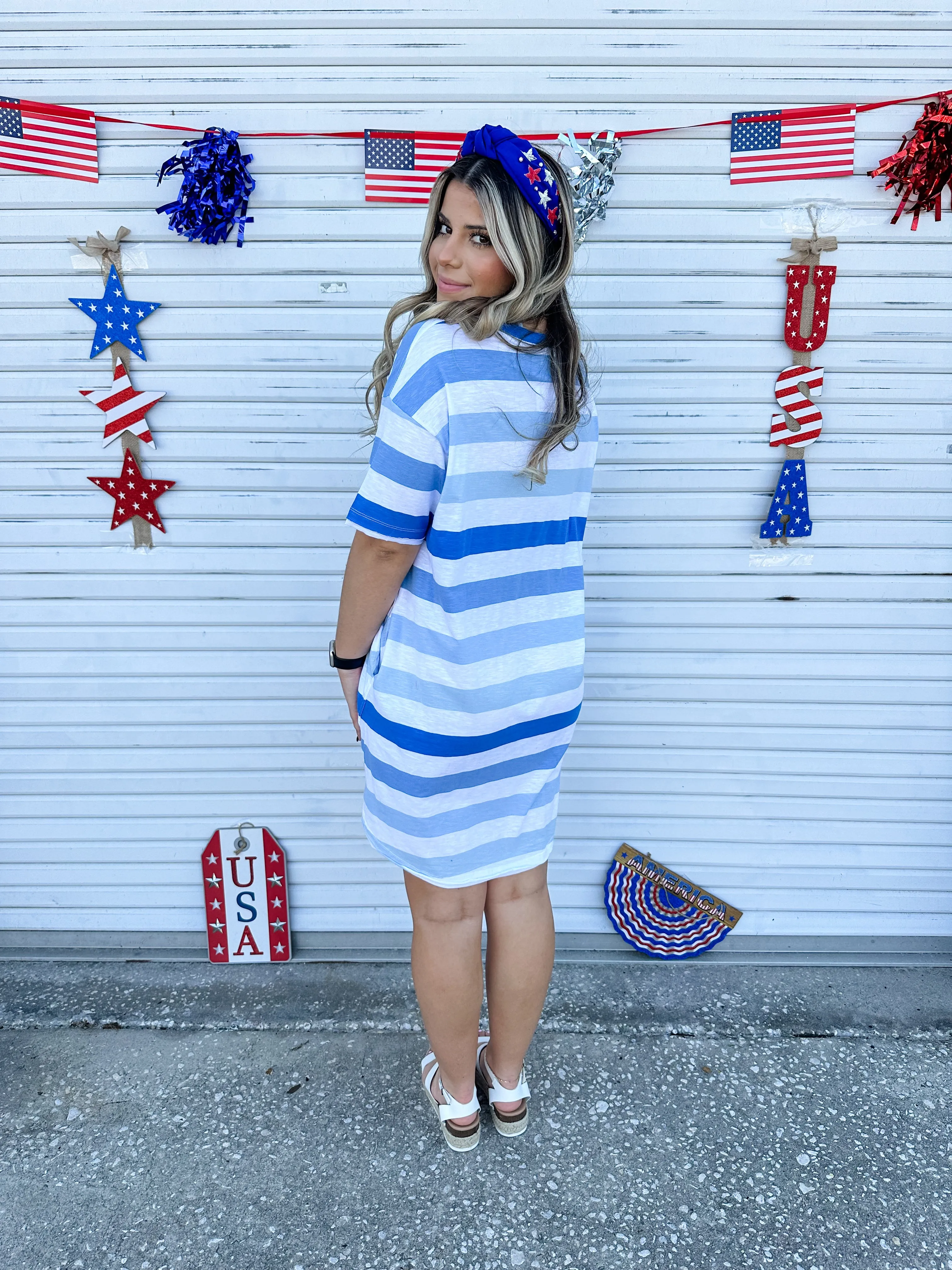 Freedom Ahoy Blue Striped Dress