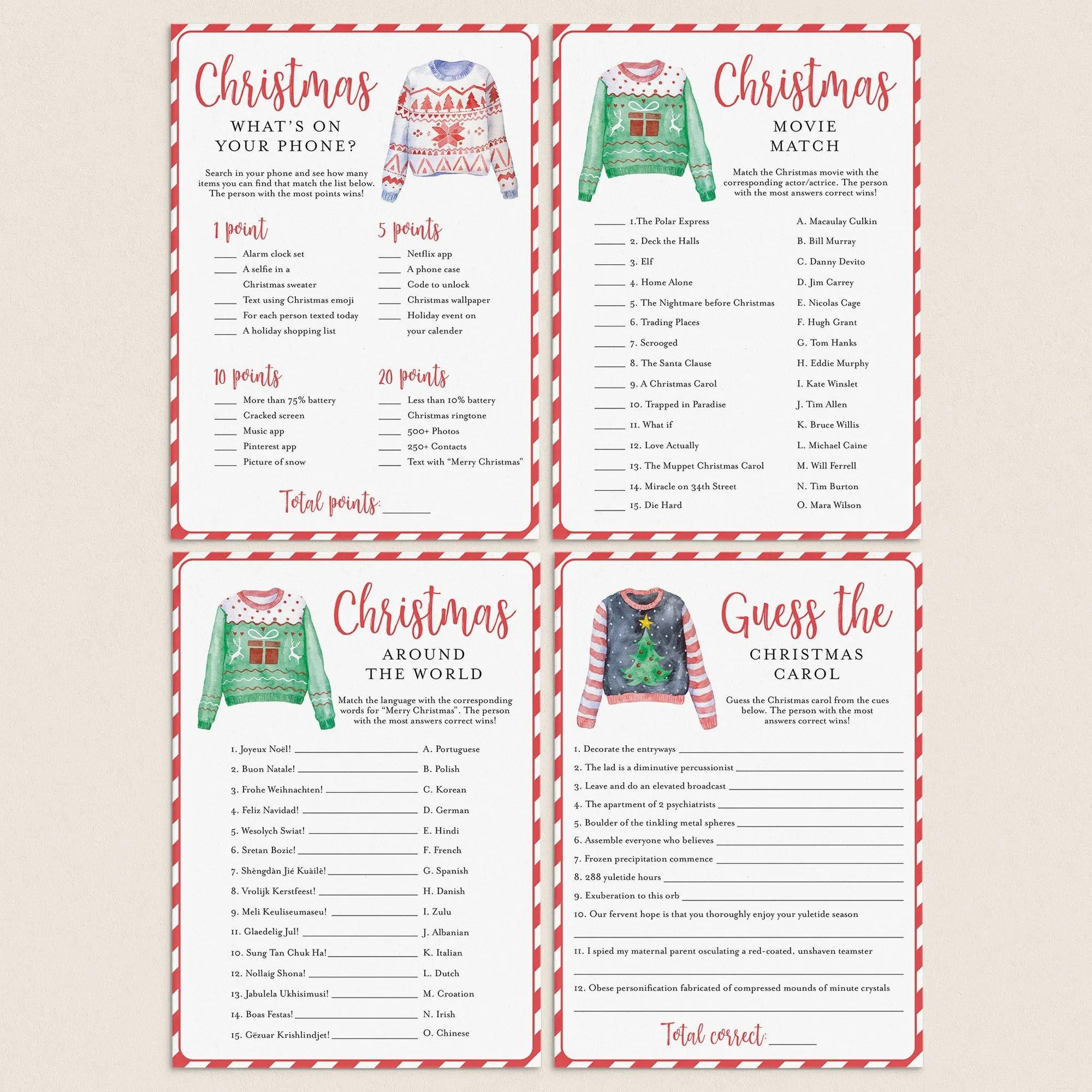 Funny Christmas Party Games Bundle Digital Download