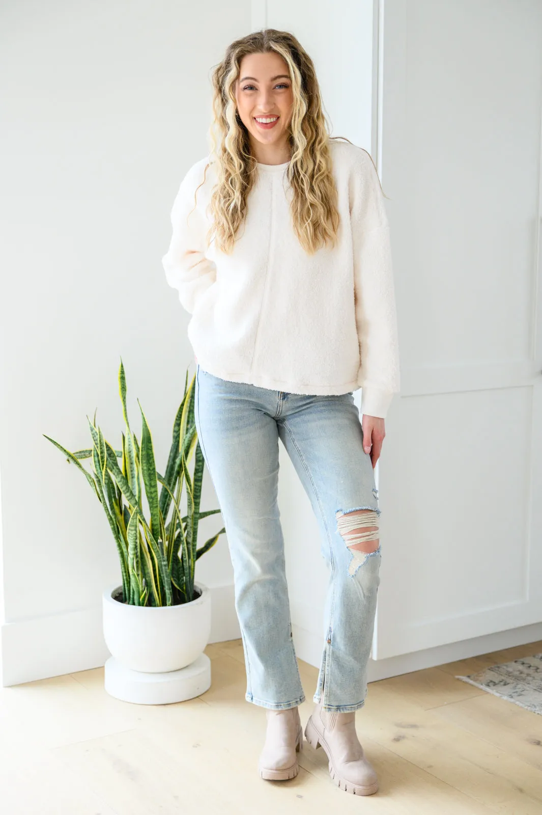 Fuzzy Cuddles Sweater in Off White BF35