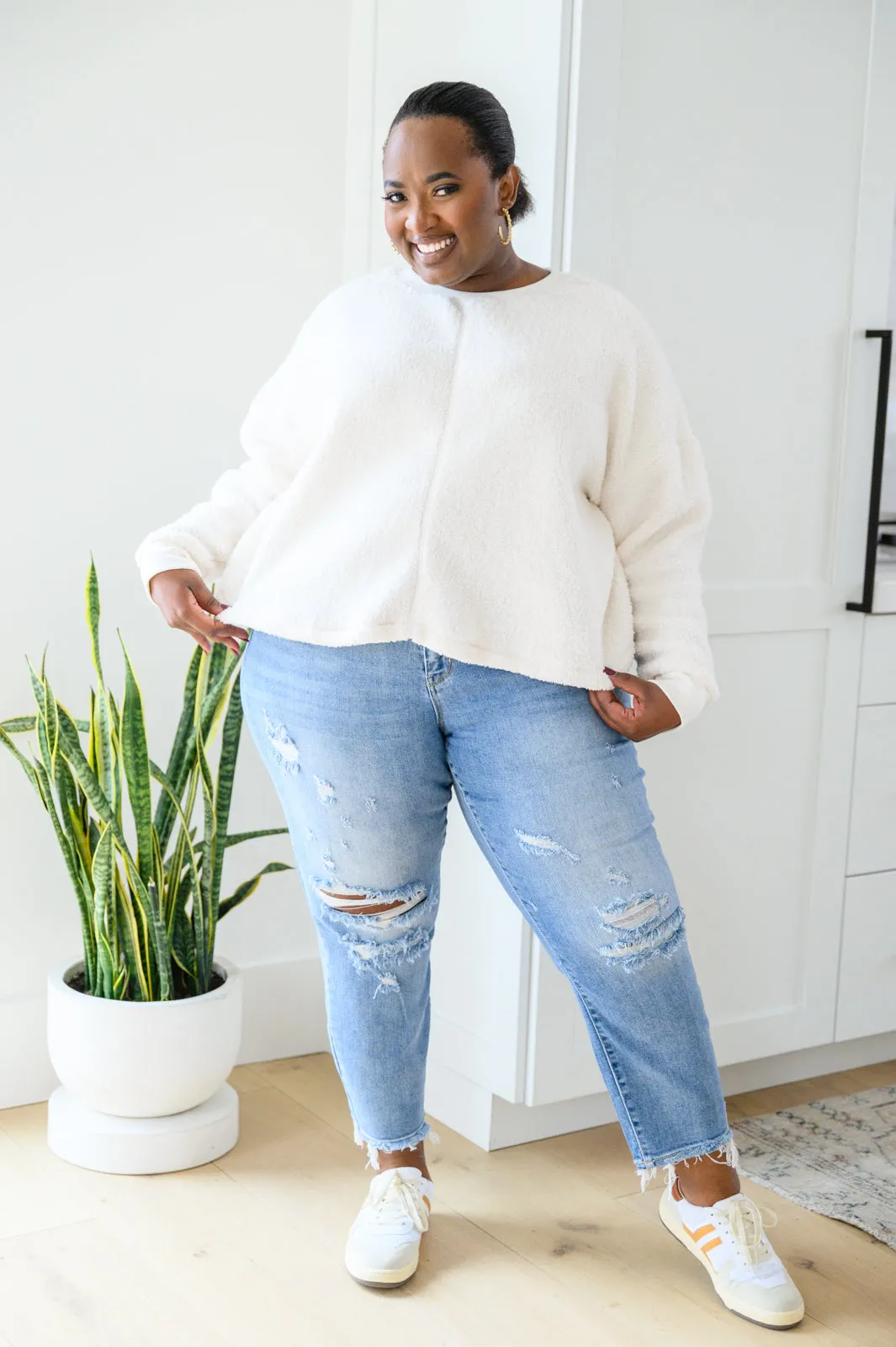 Fuzzy Cuddles Sweater in Off White BF35