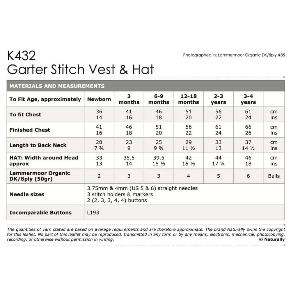 Garter Stitch Vest and Hat Knitting Pattern (K432)