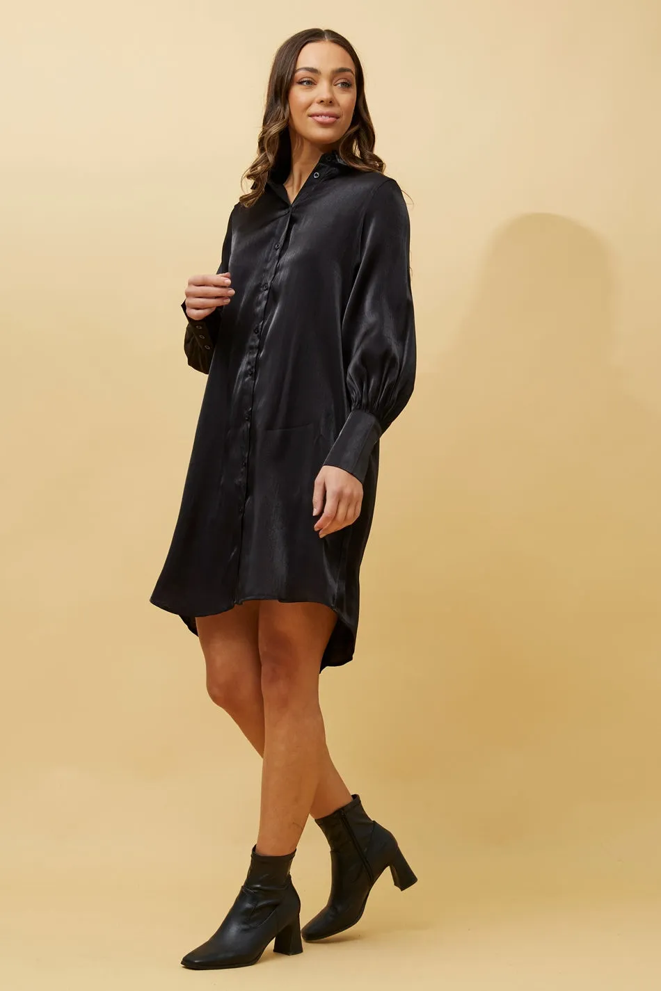 GERTIE SATIN SHIRT MIDI DRESS