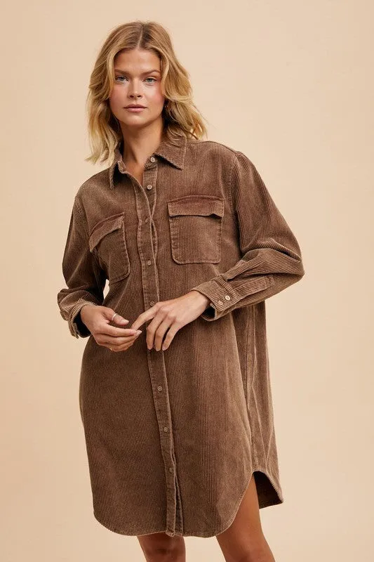 GINA GARMENT WASHED CORDUROY DUSTER DRESS