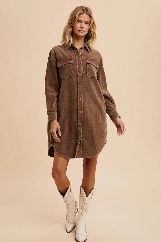 GINA GARMENT WASHED CORDUROY DUSTER DRESS