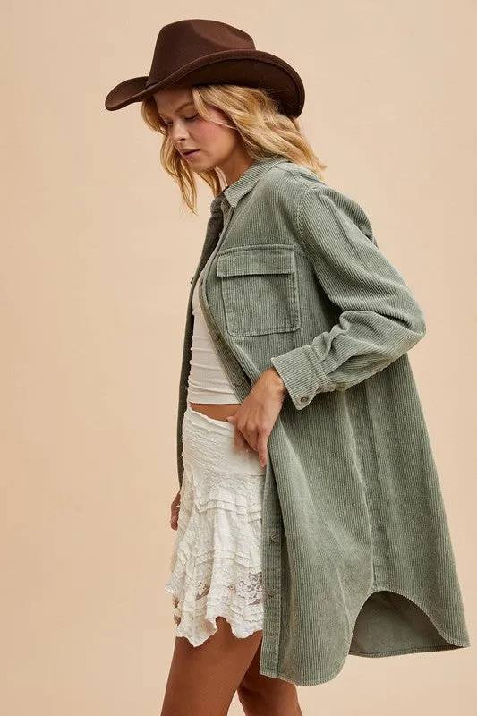 GINA GARMENT WASHED CORDUROY DUSTER DRESS