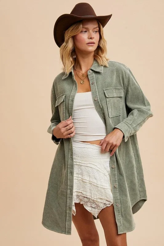 GINA GARMENT WASHED CORDUROY DUSTER DRESS