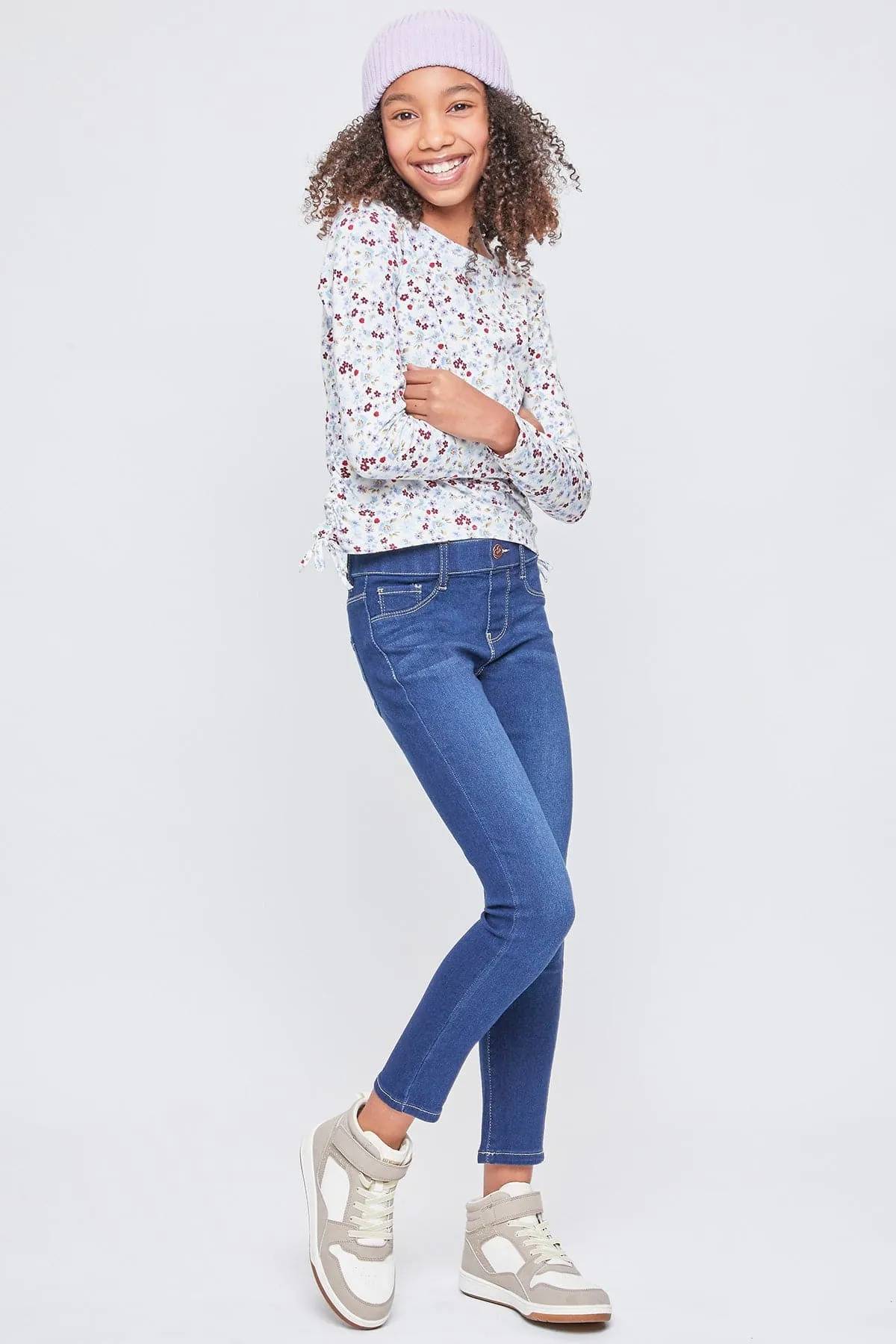 Girls Faux Front Pull-On Skinny Jeans