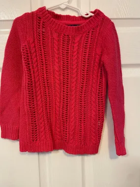 Girls Gap Kids XS Size 4/5 Bright Pink Cable Knit Long Sleeve Sweater 100% Cotton