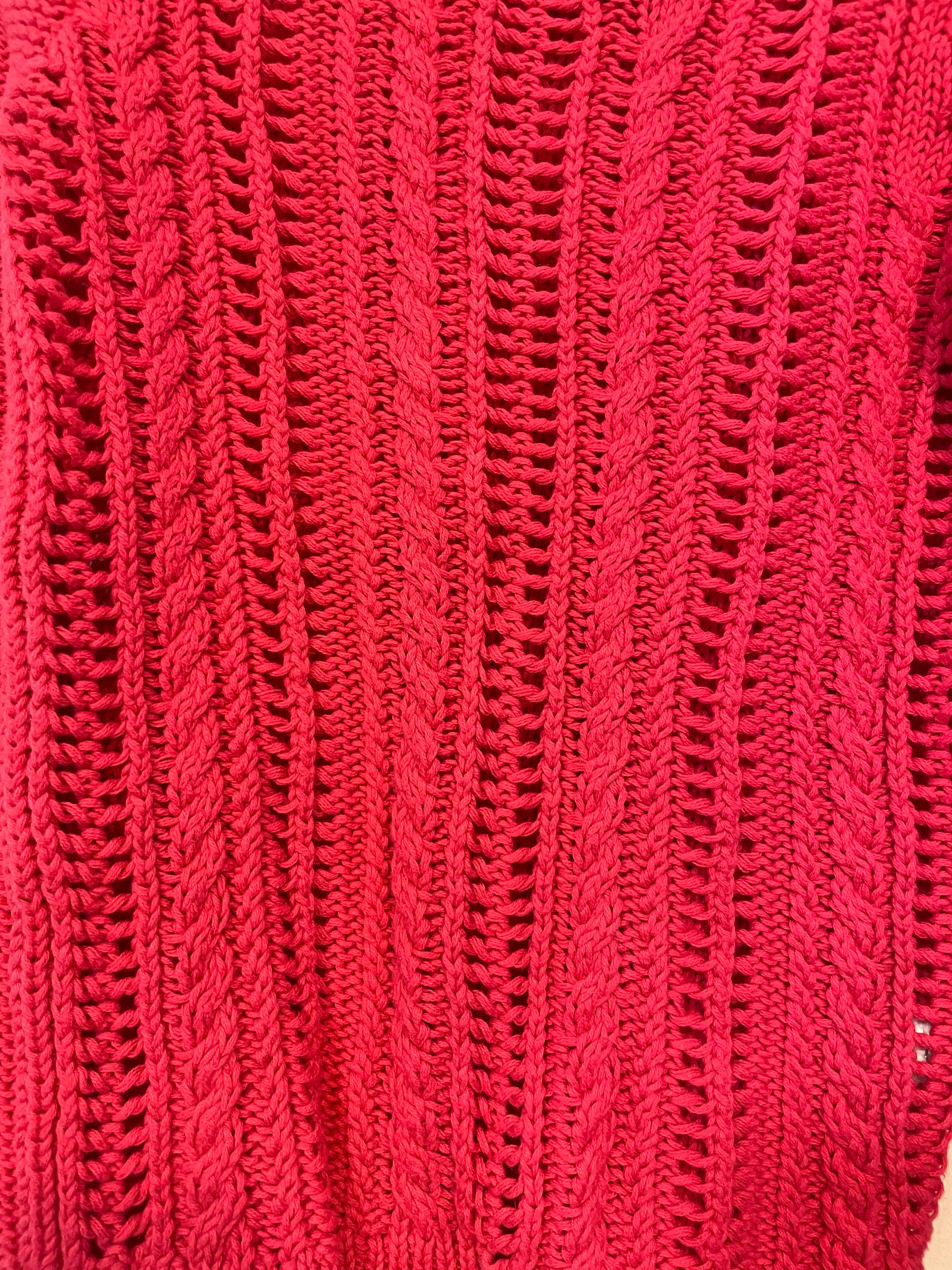 Girls Gap Kids XS Size 4/5 Bright Pink Cable Knit Long Sleeve Sweater 100% Cotton