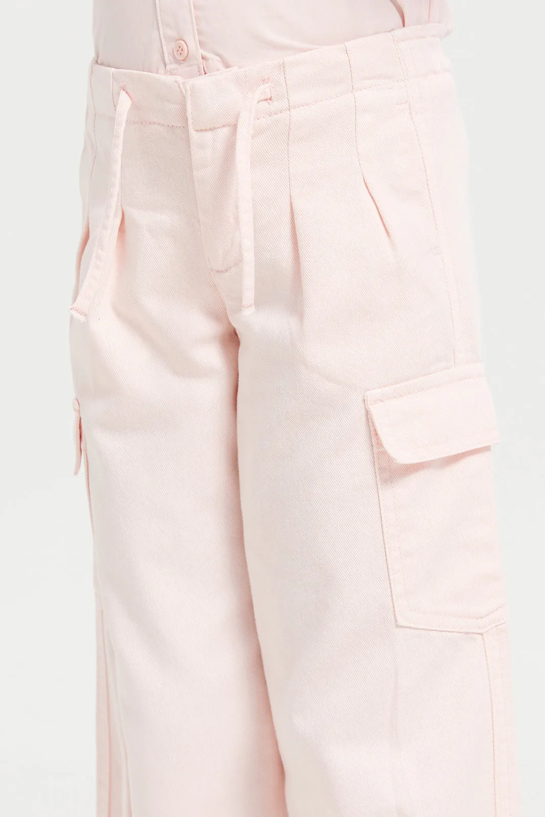 Girls Pink Cargo Pocket Jeggings