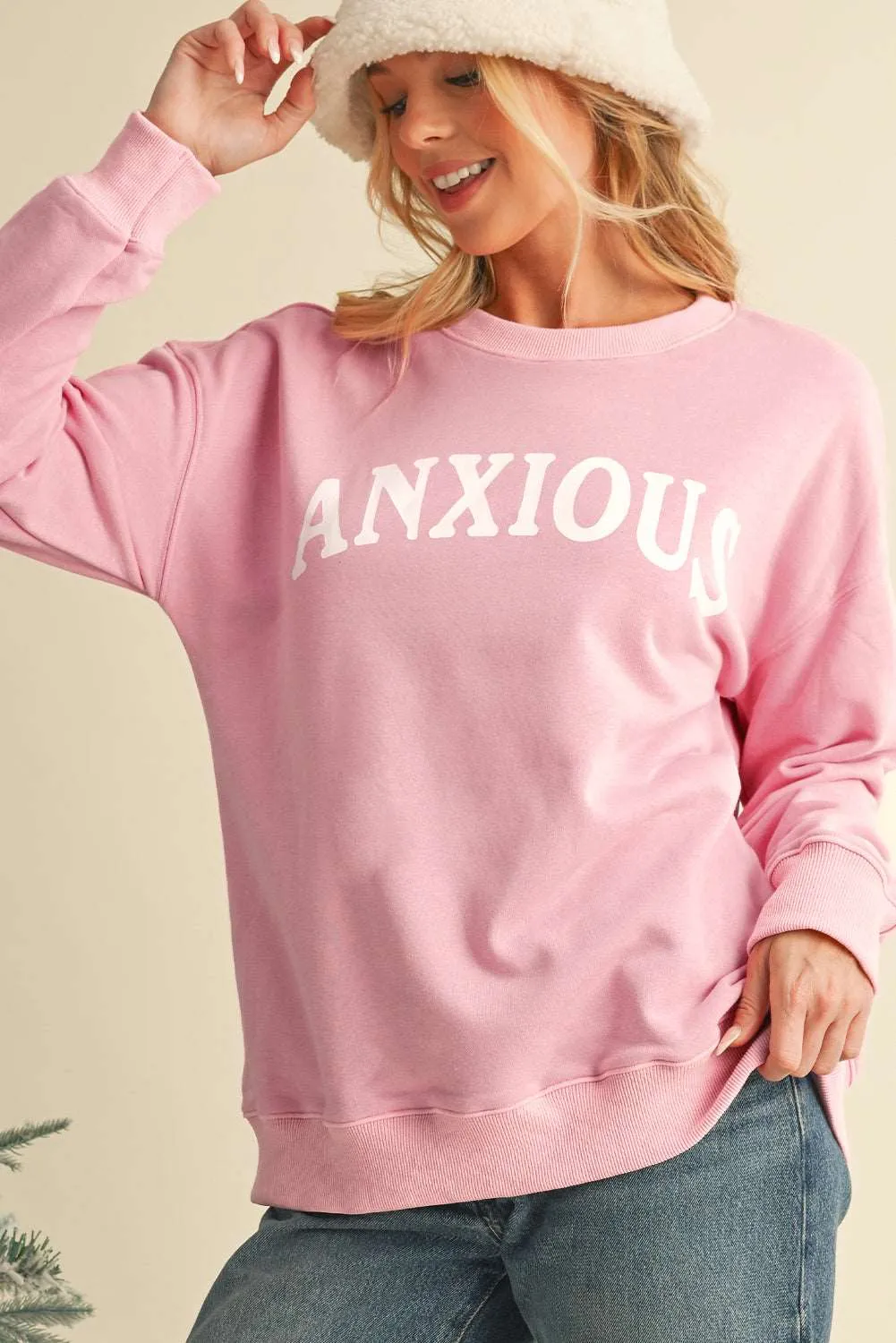 Gothic Outlaws ANXIOUS (This Too Shall Pass) Pink Graphic Sweatshirt