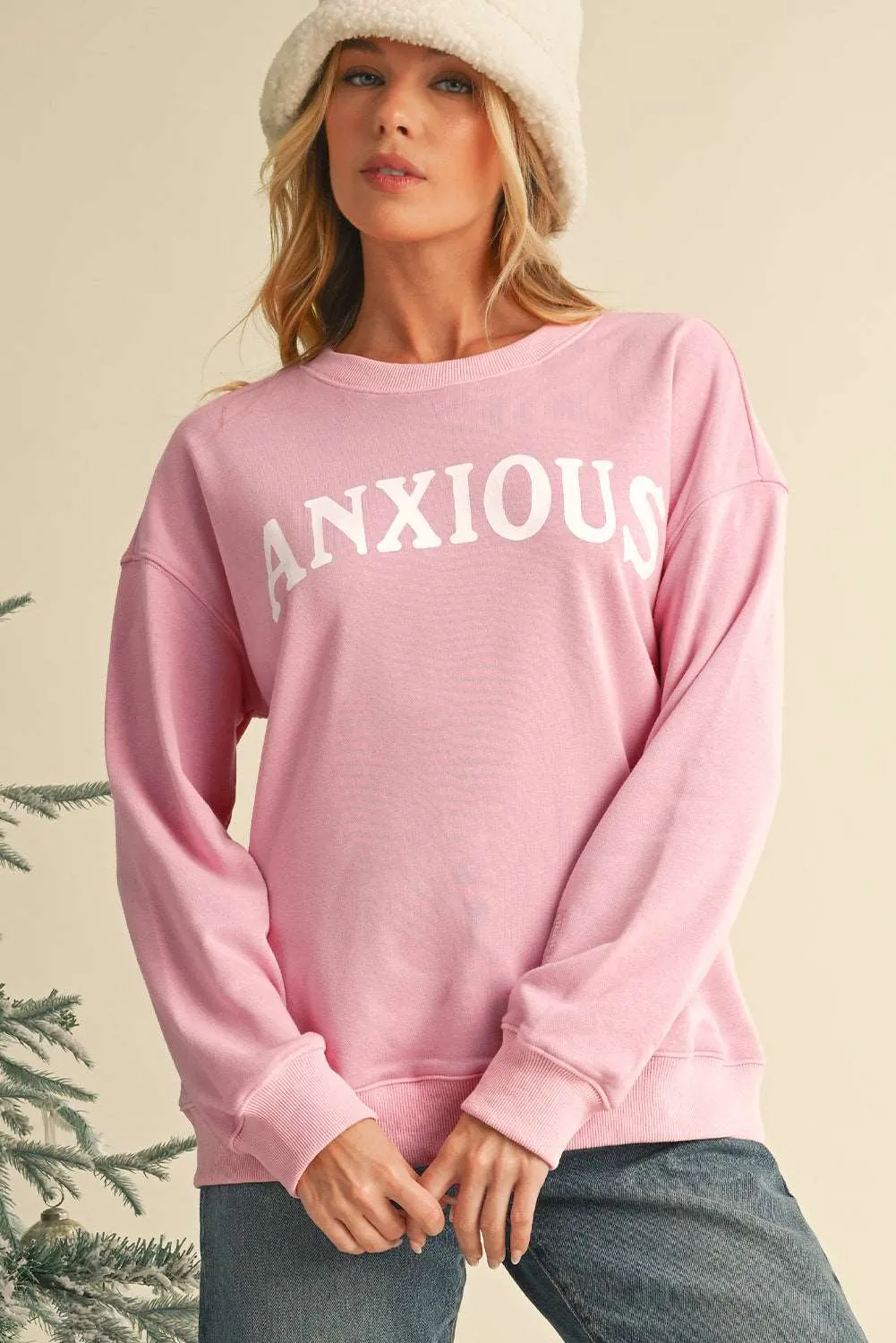 Gothic Outlaws ANXIOUS (This Too Shall Pass) Pink Graphic Sweatshirt