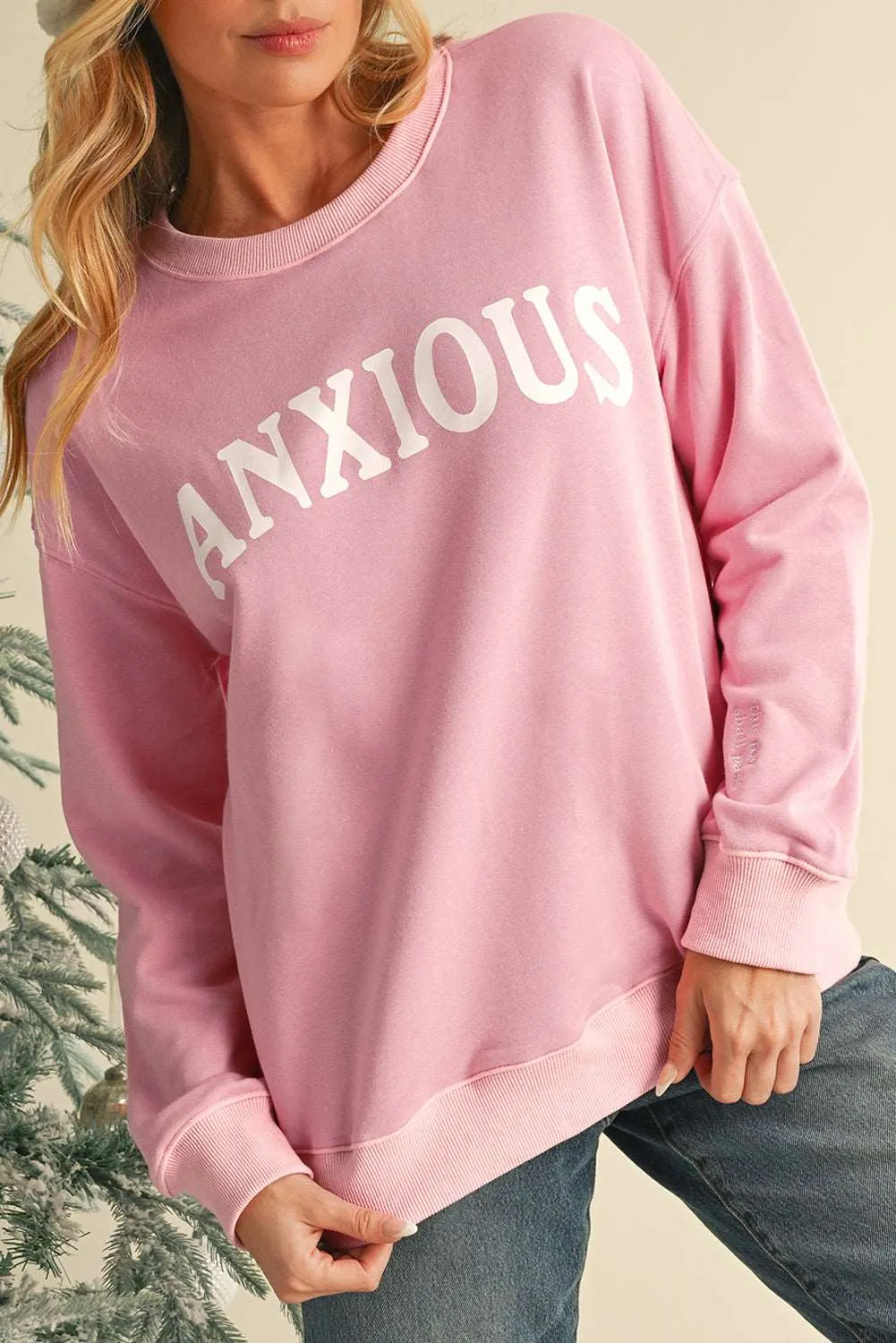 Gothic Outlaws ANXIOUS (This Too Shall Pass) Pink Graphic Sweatshirt