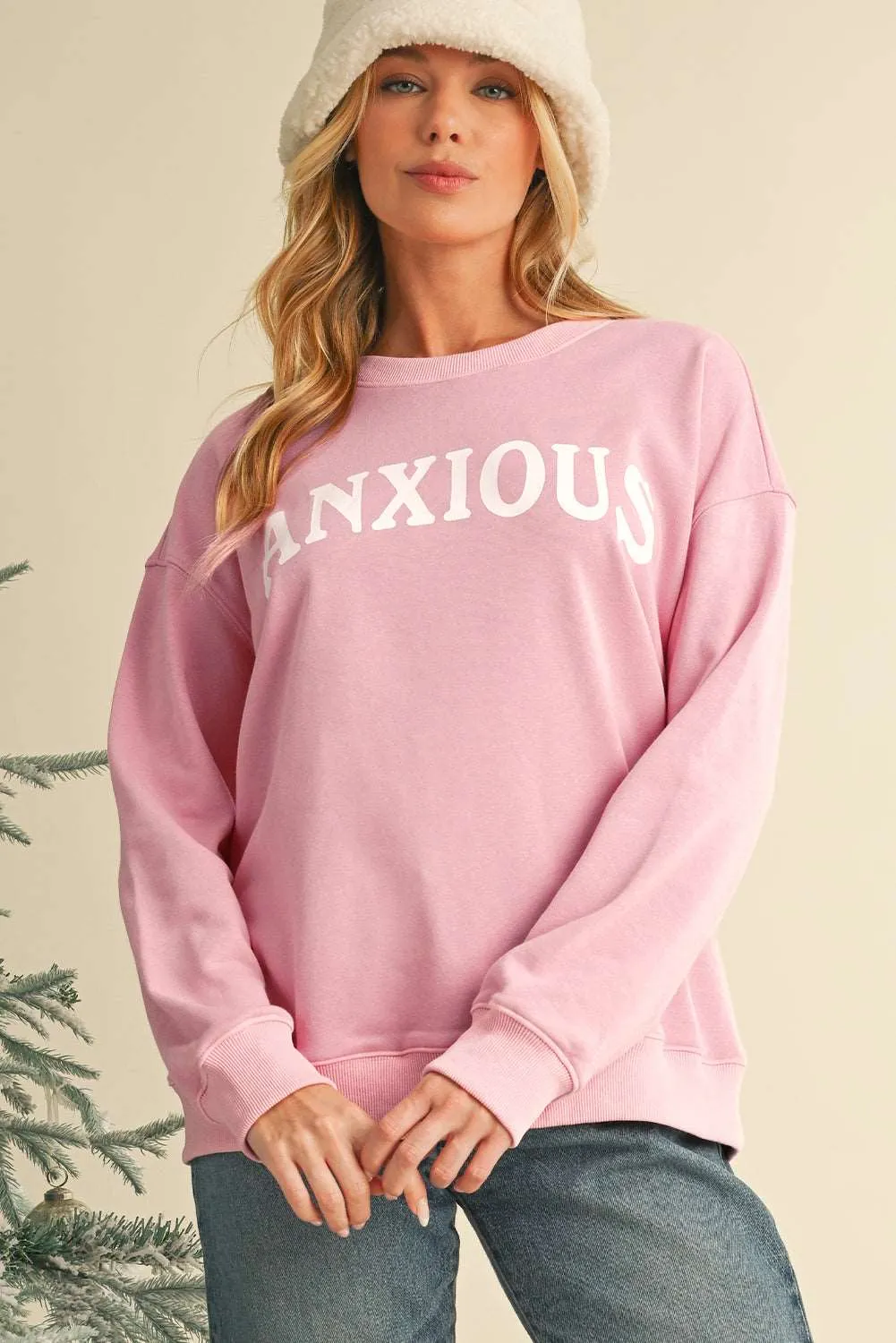 Gothic Outlaws ANXIOUS (This Too Shall Pass) Pink Graphic Sweatshirt